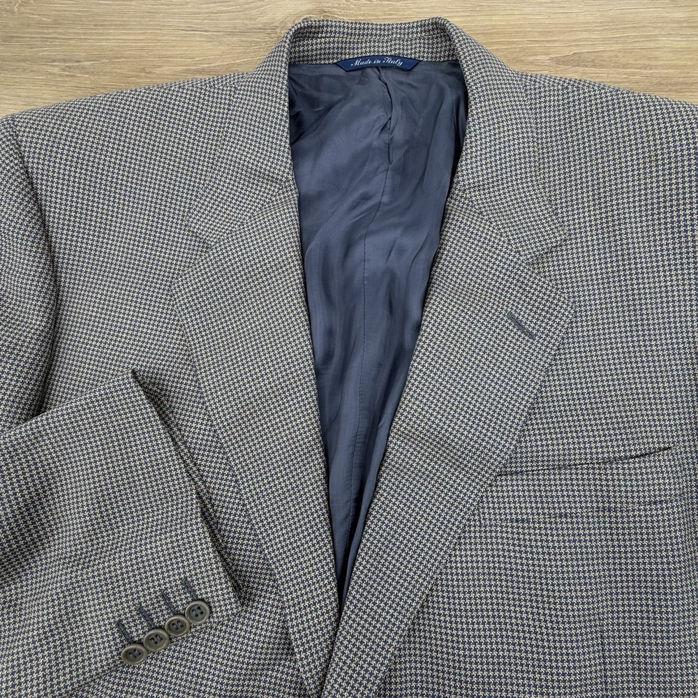 Canali Blazer Mens US 48 R / EU 58 R Tan Houndstooth 2 Button Silk Wool Blazer